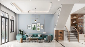 طراحی داخلی فضای نشیمن و آشپزخانه مدرن برای اسکچاپ