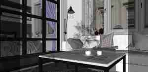 فضای داخلی نشیمن و اتاق خواب مدرن برای اسکچاپ