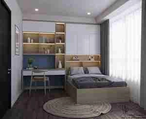 طراحی داخلی اتاق خواب مدرن با میز مطالعه برای اسکچاپ