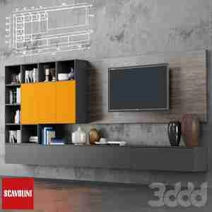 طراحی دیوار تلویزیون با  زرد و طوسی و بتن