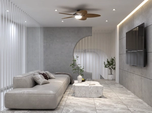 طراحی داخلی نشیمن و آشپزخانه و تراس کوچک برای اسکچاپ