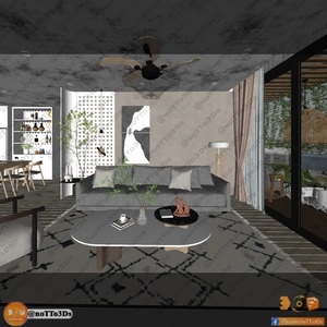 طراحی داخلی فضای نشیمن و آشپزخانه برای اسکچاپ