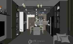 طراحی داخلی نشیمن و آشپزخانه مدرن و مینیمال برای اسکچاپ