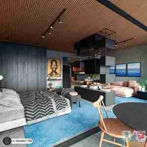 طراحی داخلی اتاق خواب شیک و مدرن با تلفیقی از رنگ های شاد