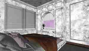 طراحی داخلی اتاق خواب مدرن با تم رنگی آبی برای اسکچاپ