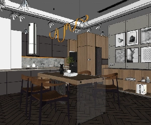 طراحی داخلی نشیمن و آشپزخانه مدرن برای اسکچاپ