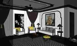 طراحی داخلی فضای نشیمن با تلفیقی از هنرهای شرقی و مدرن برای اسکچاپ