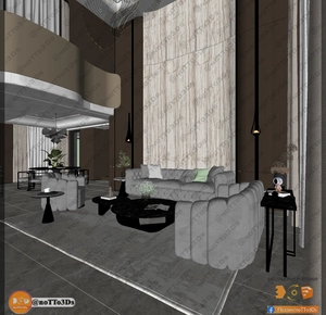 طراحی داخلی فضای نشیمن لوکس و مدرن برای اسکچاپ