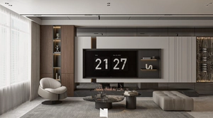 طراحی فضای نشیمن و آشپزخانه لوکس با تم رنگی دودی تیره