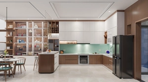 طراحی داخلی فضای نشیمن و آشپزخانه مدرن برای اسکچاپ