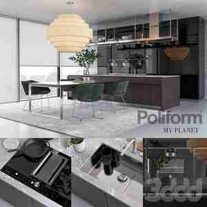 آبجکت کابینت آشپزخانه با میز ناهار خوری  Kitchen Poliform Varenna