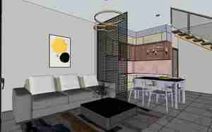 طراحی داخلی نشیمن و آشپزخانه مدرن برای اسکچاپ