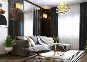 طراحی داخلی فضای نشیمن و تی وی وال مدرن برای اسکچاپ