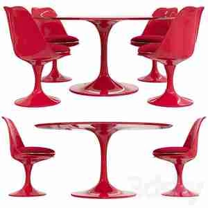 صندلی نهارخوری قرمز و گرد  Saarinen Tulip table Chairs