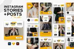 Instagram Stories + Posts قالب پست و استوری اینستاگرام لایه باز