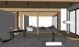 فضای نشیمن و آشپزخانه به سبک مینیمال و مدرن برای اسکچاپ