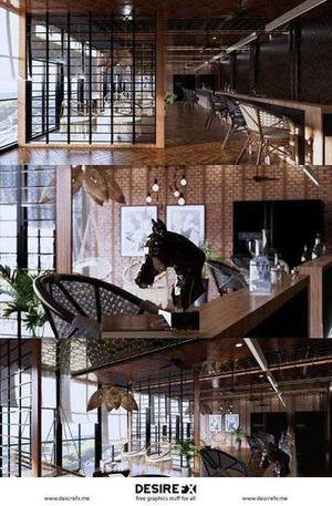 سن اماده کافه برای اسکچاپ Interior Coffee room Scene Sketchup