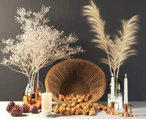دکوری سبد آجیل و شمع و گیاه های خشک