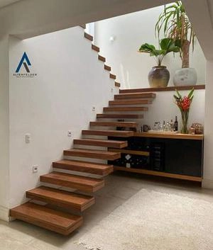 طراحی راه پله چوبی بدون نرده