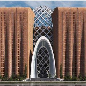 نمای آجری بزرگ با ورودی بتنی