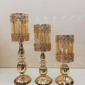 شمعدان رومیزی طلایی کریستال