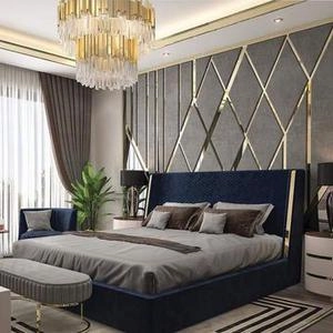 اتاق خواب مستر باطرح دیوار پشت تخت خواب