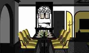 طراحی داخلی فضای نشیمن با تلفیقی از هنرهای شرقی و مدرن برای اسکچاپ