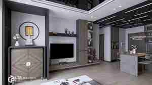 طراحی داخلی نشیمن و آشپزخانه مدرن و مینیمال برای اسکچاپ