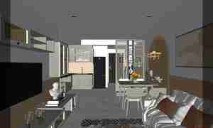 طراحی داخلی نشیمن و آشپزخانه مدرن و مینیمال برای اسکچاپ