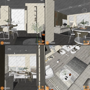 طراحی داخلی نشیمن و آشپزخانه لوکس و مدرن برای اسکچاپ