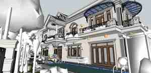 طراحی ویلا و باغ کلاسیک  برای اسکچاپ