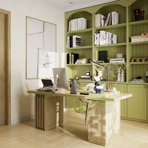 طراحی داخلی اتاق کار با تم سبز برای اسکچاپ