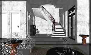 طراحی داخلی فضای نشیمن به سبک نئوکلاسیک برای اسکچاپ