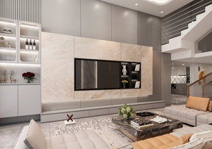 طراحی داخلی نشیمن و آشپزخانه تم سفید مدرن و مینیمال دوبلکس