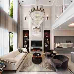 طراحی داخلی فضای نشیمن به سبک نئوکلاسیک برای اسکچاپ