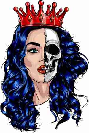 ملکه و اسکلت queen woman with blue hair vector illustration