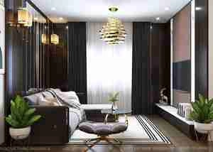 طراحی داخلی فضای نشیمن و تی وی وال مدرن برای اسکچاپ