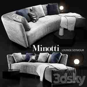 مبل منحنی با تم رنگی طوسی روشن و کوسن آبی Minotti LOUNGE SEYMOUR