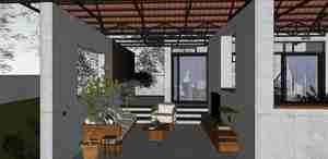 طراحی داخلی و نما ویلا مدرن با سقف شیبدار برای اسکچاپ