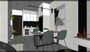 طراحی داخلی فضای نشیمن و آشپزخانه برای اسکچاپ