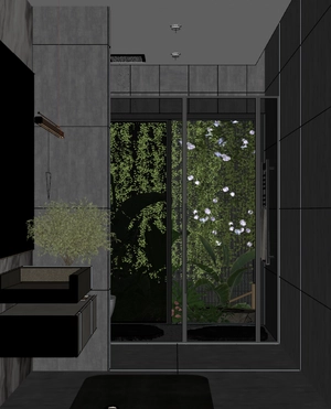 طراحی داخلی فضای حمام و سرویس بهداشتی مدرن با تم مشکی برای اسکچاپ