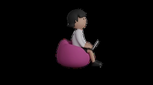 دختر 3d گرافیکی در حال کار با لپتاب