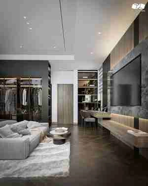 طراحی اتاق خواب با کمد دیواری مشکی و تخت سفید