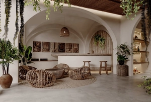 طراحی رستوران سفید با آبجکت صحنه