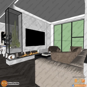 طراحی داخلی نشیمن و آشپزخانه لوکس و مدرن برای اسکچاپ