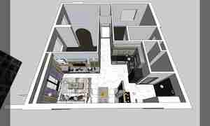 طراحی داخلی نشیمن و آشپزخانه مدرن و مینیمال برای اسکچاپ