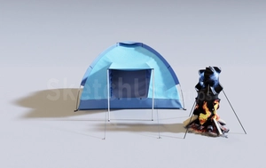 مجموعه ای از چادر برای کمپینگ در طبیعت برای اسکچاپ