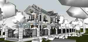 طراحی ویلا و باغ کلاسیک  برای اسکچاپ