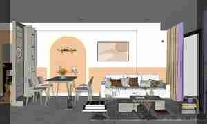 طراحی داخلی نشیمن و آشپزخانه مدرن و مینیمال برای اسکچاپ