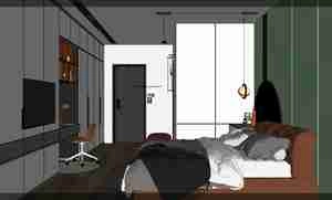 طراحی داخلی اتاق خواب مدرن با لوازم کامل برای اسکچاپ